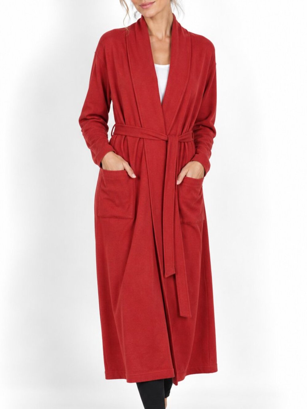Restoration Hardware Womens M 100% Cashmere Red Long Robe Cardigan Belted